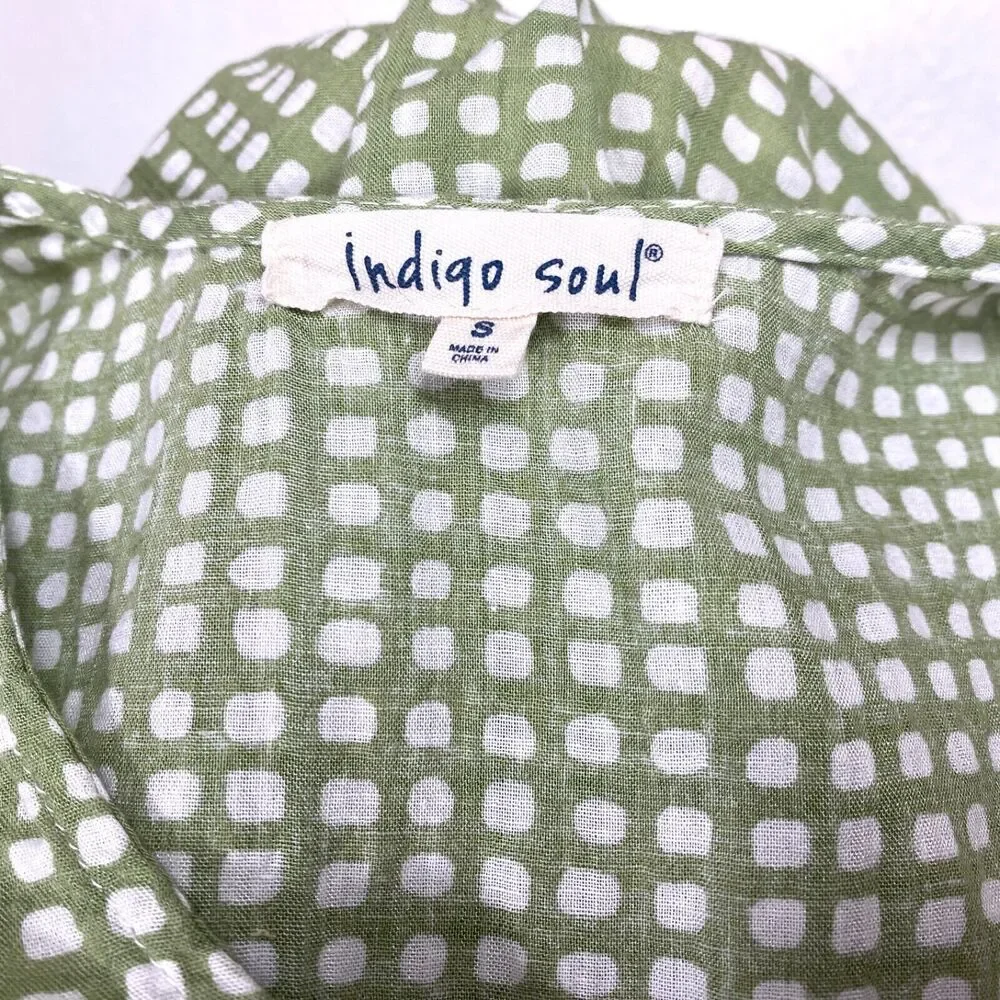 Indigo Soul Woman Green Gingham Dress Small Cotten Rayon Baby Doll Layers Summer